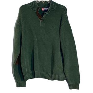 Chaps‎ Ralph Lauren Sweater Mens  XLarge 1/4 Green Elbow Patch Brown Suede